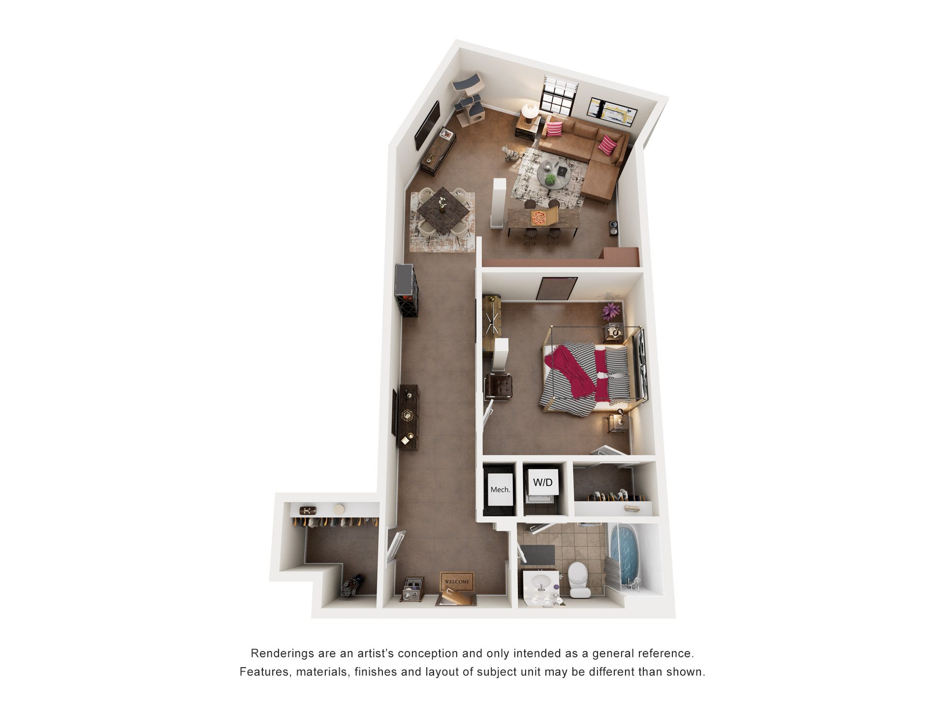 Floor plan for 1 bed, 1 bath, 788 sqft
